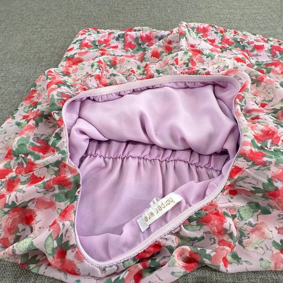 Harper Wren Cute Floral Romper Small Strapless Lined Light Lavender Red Green - Picture 10 of 16